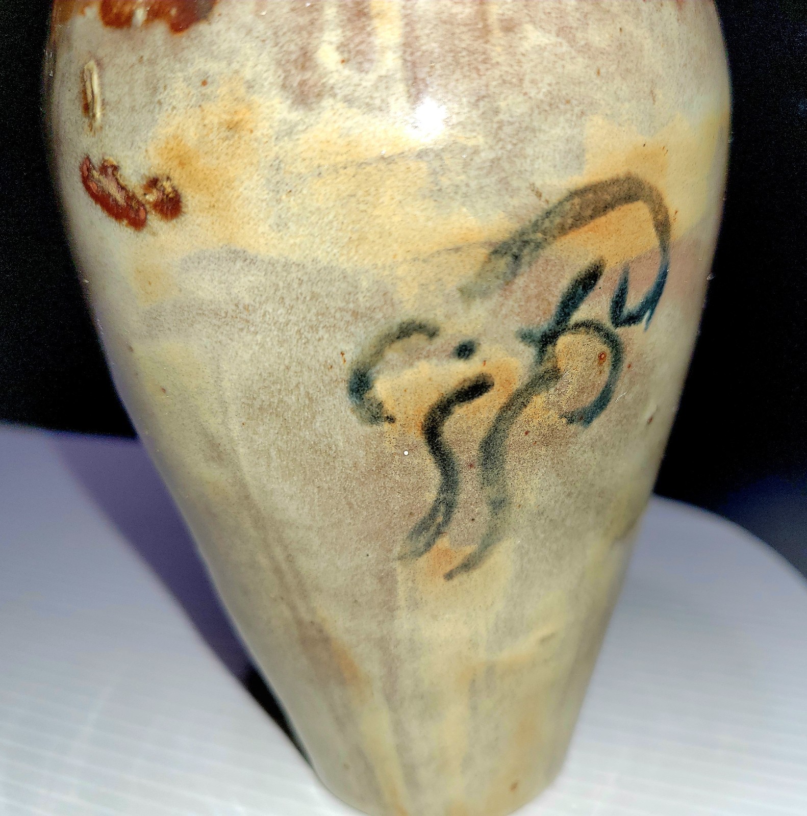 Handmade Studio Art Pottery Vase, Prehistoric Style Design Cave Drawings Signed