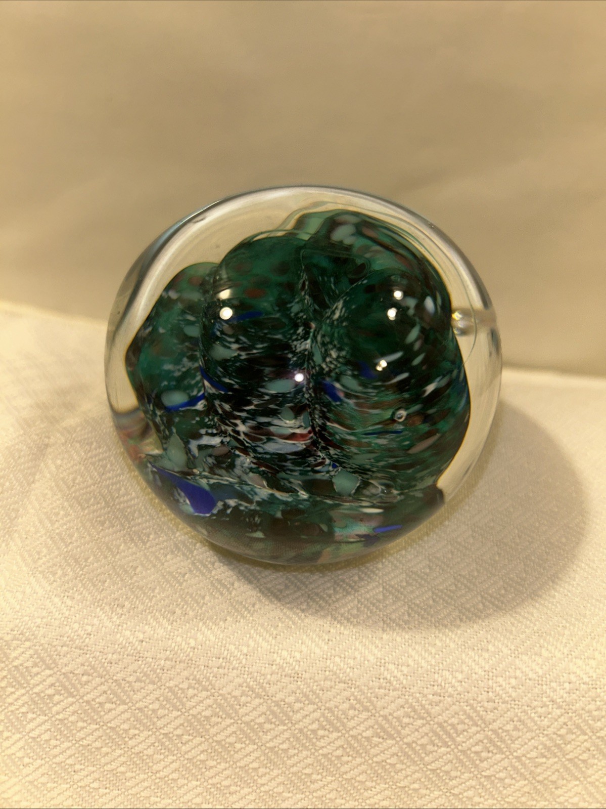 Glass Paperweight Under Water Life Reef Art Blue Green Round