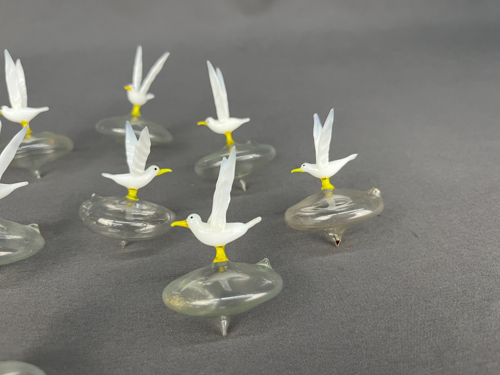 11 Mid Century Blown Glass Bird Seagull 2″ Floats Figurines