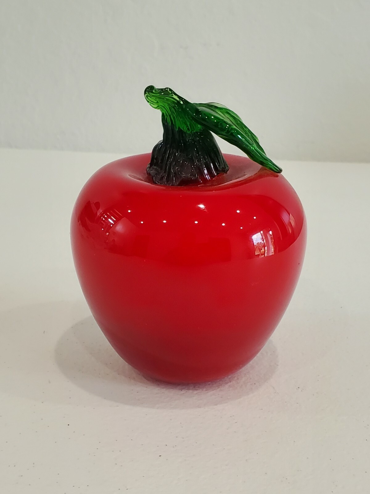 Vintage Handblown Glass Red Apple with Green Stem UNIQUE ITEM
