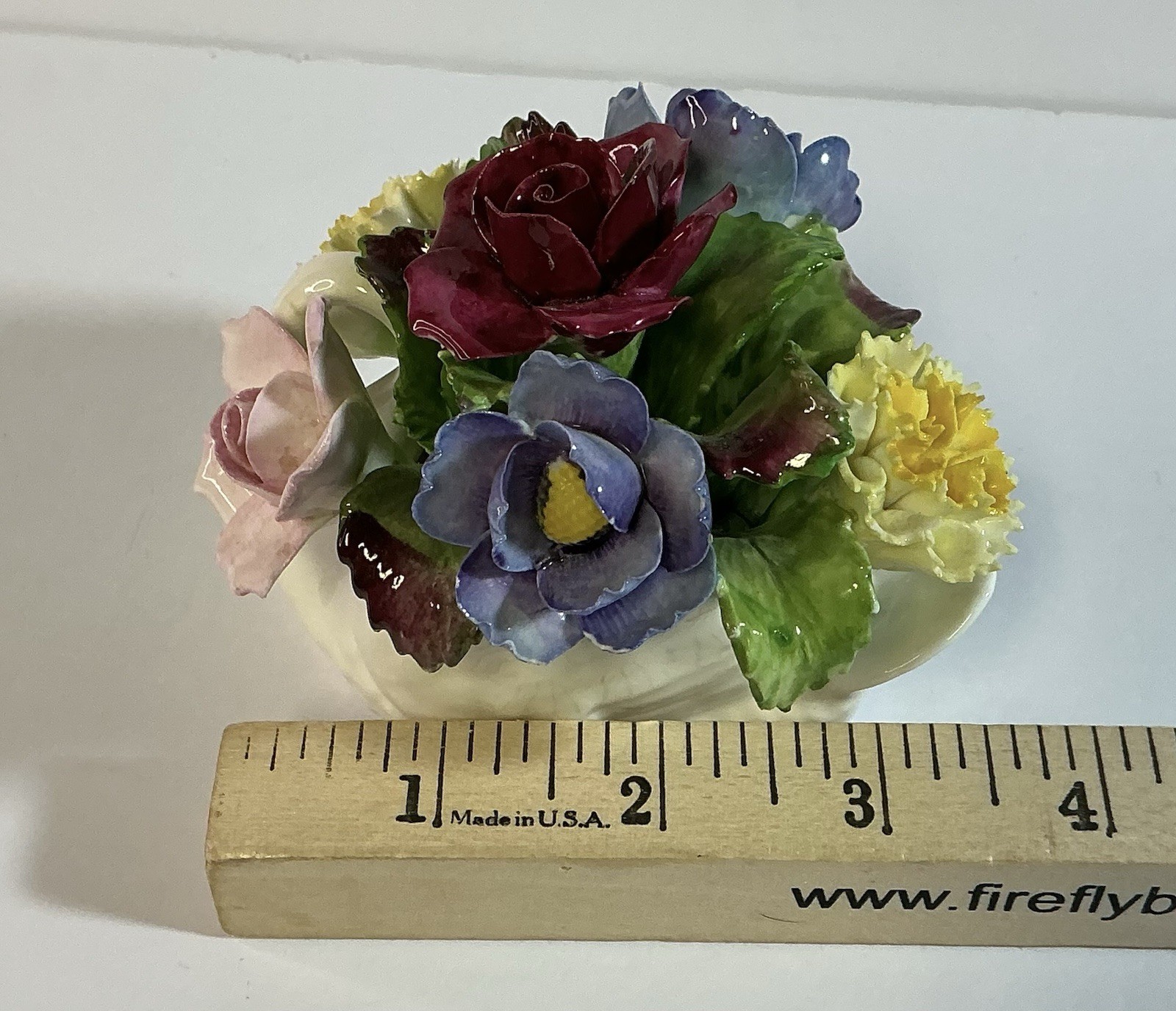 Aynsley Fine Bone China White Swan & Colorful Flowers England *Flaws See Pics