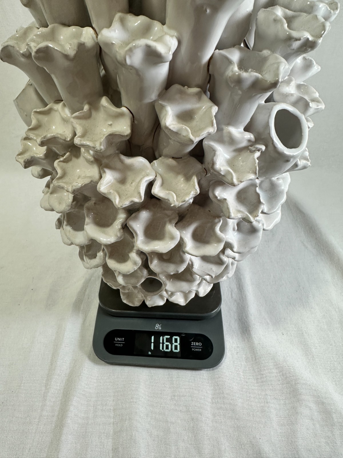 Sanibel Home 15.5″ White Ceramic Multi Bud Vase Large Barnacle Floral Tulipiere