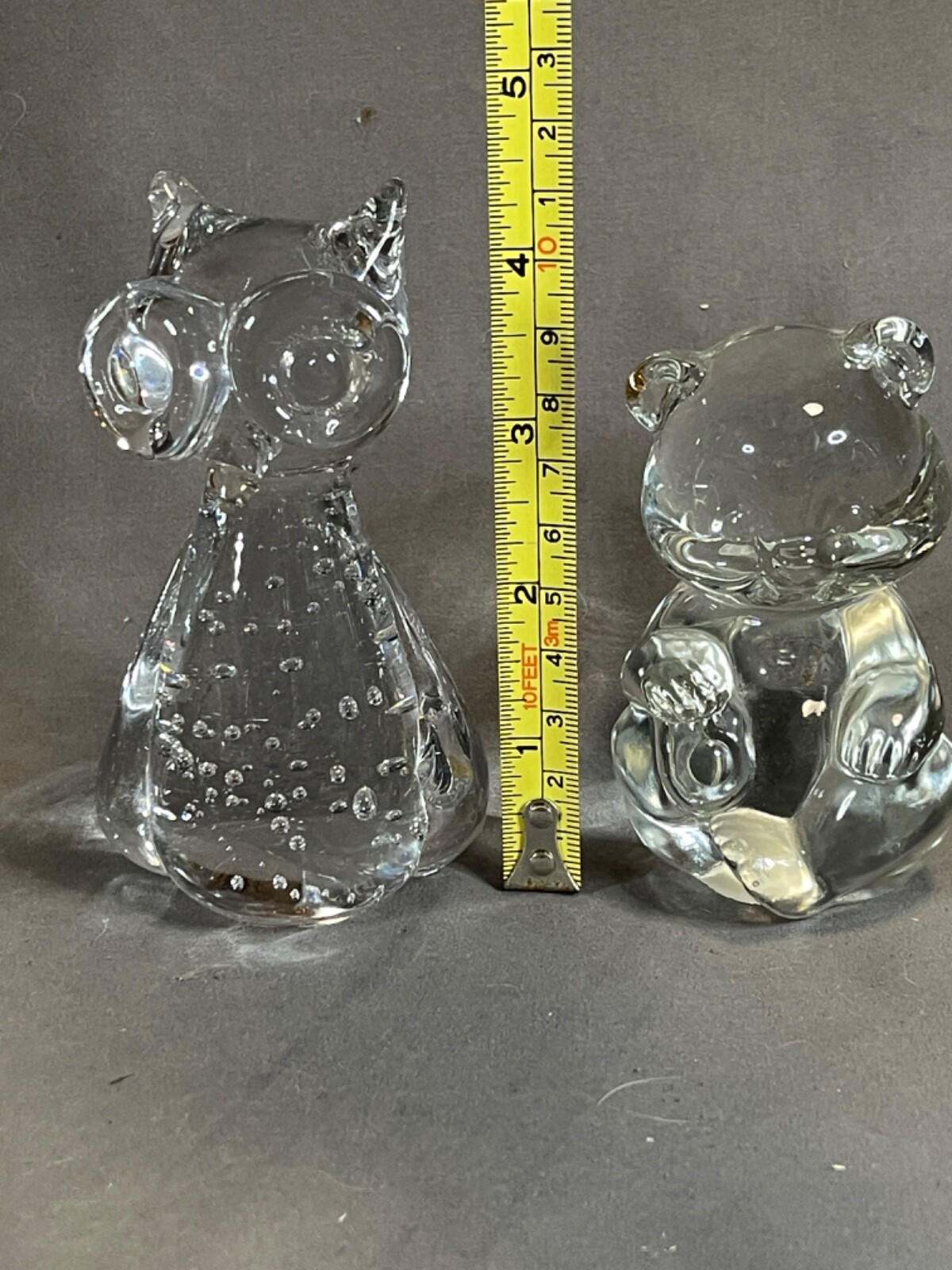 Vintage Fenton glass bear and Unbranded Owl Paperweights