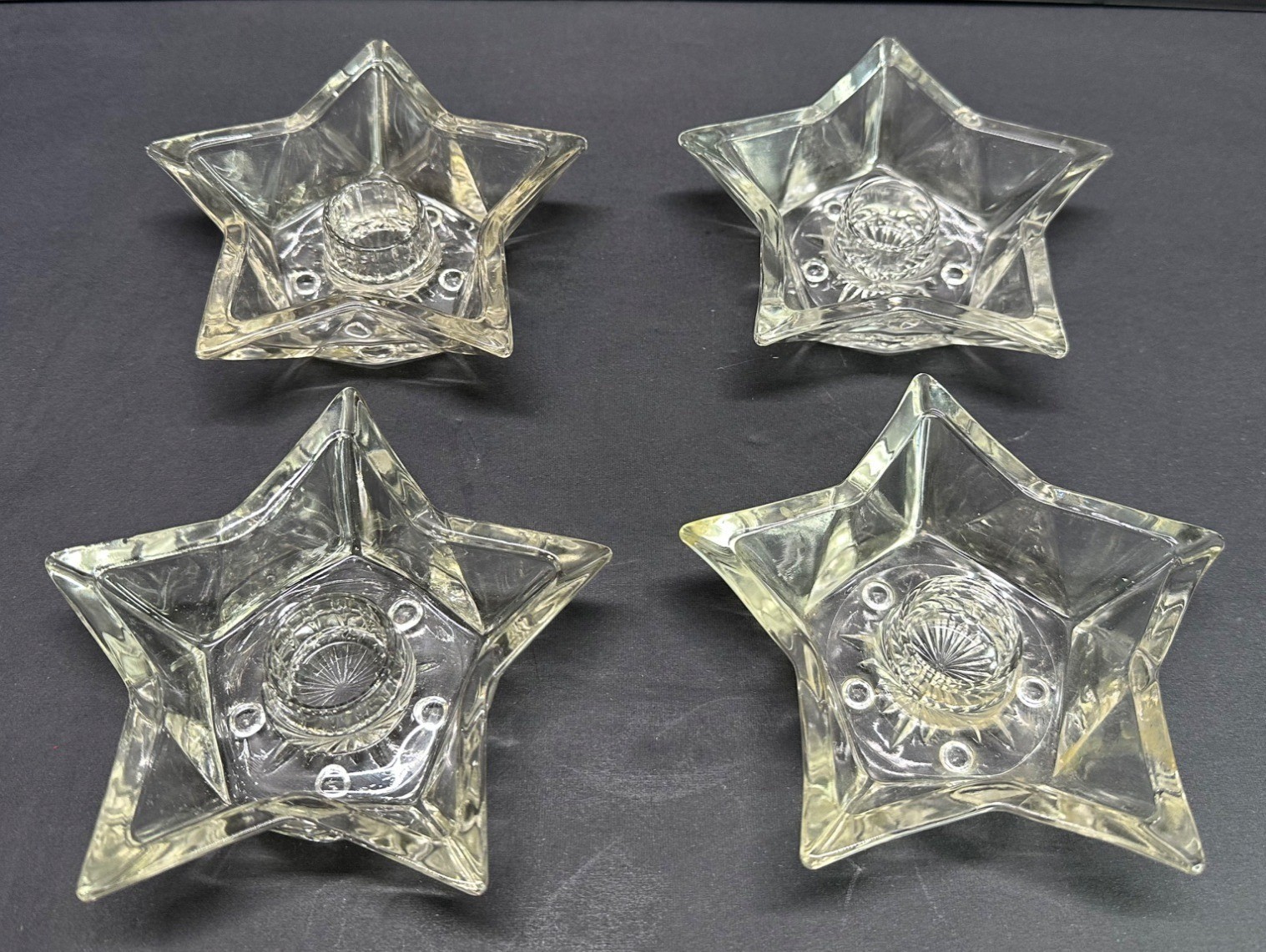 Vintage Hazel Atlas Clear Glass Five Point Star Taper Candle Holders – Set of 4