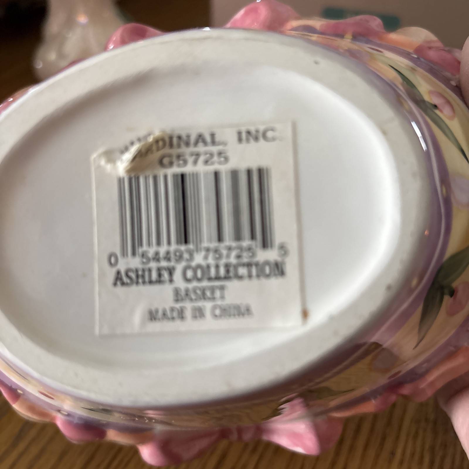 Ashley Collection Pink Ceramic Basket Lilies Easter Decor 5.25 X 6.75”