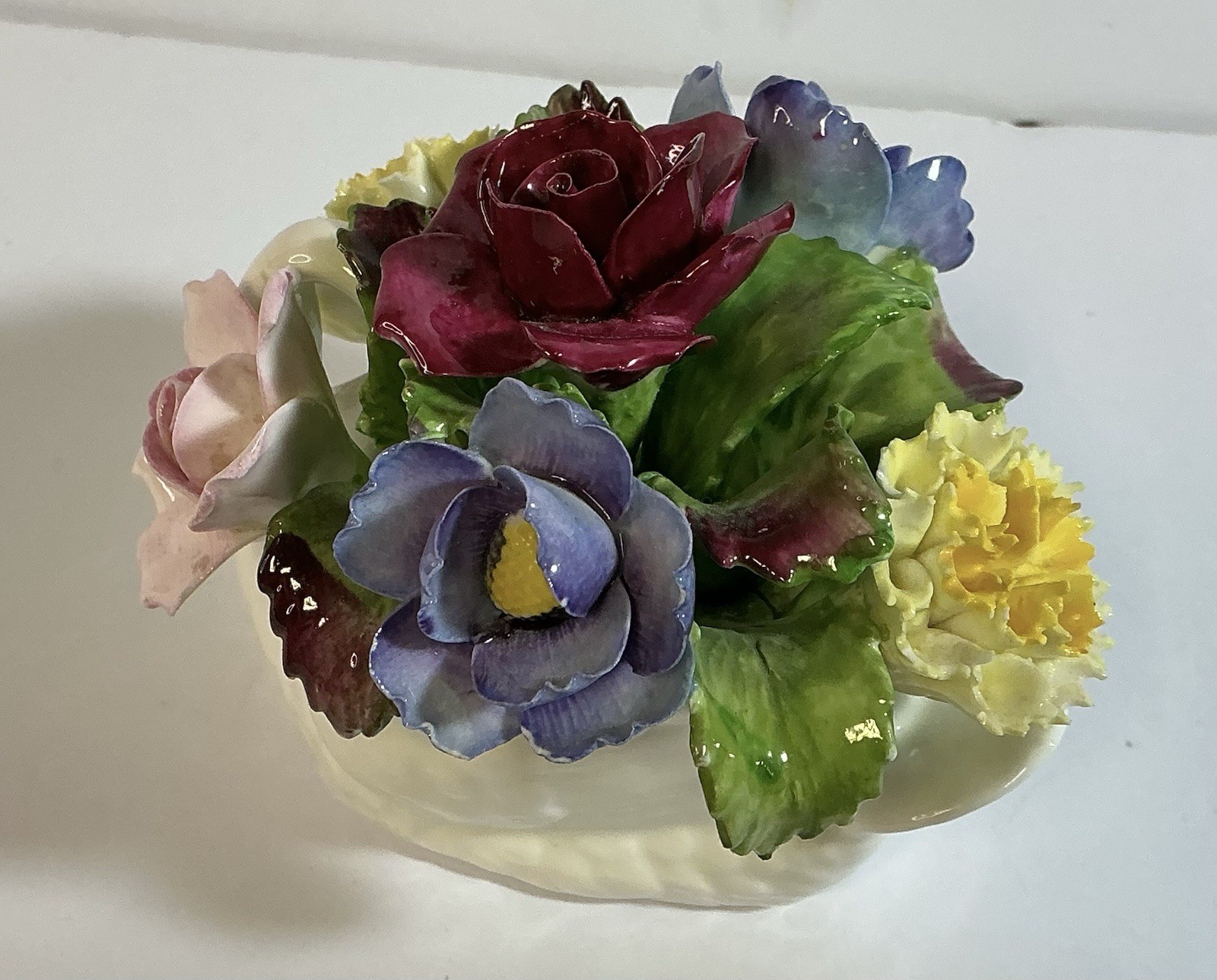 Aynsley Fine Bone China White Swan & Colorful Flowers England *Flaws See Pics