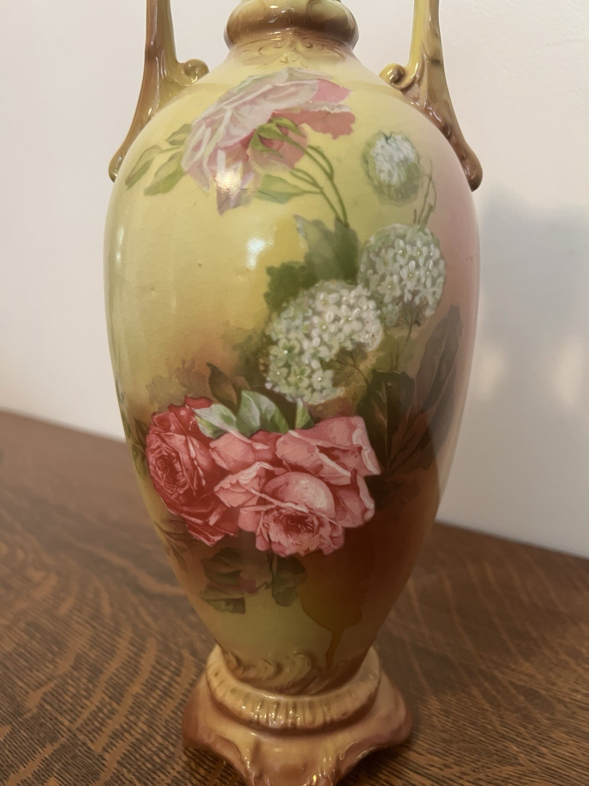 Royal Wettina Austria Hand Painted Floral Rose Ceramic Art Pottery Vase 1900s
