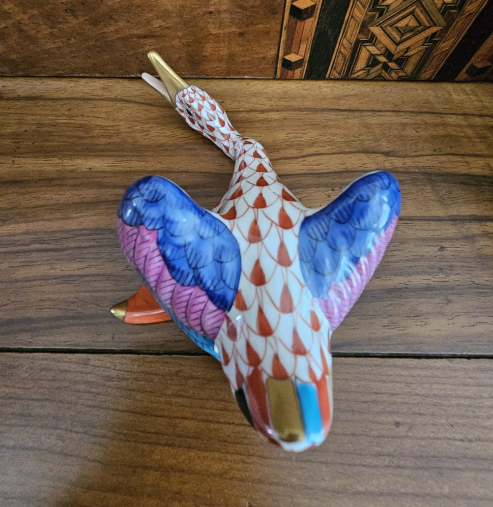 Herend Porcelain Figurine Wild Honking Goose Rust Fishnet Retired Hungary #5052