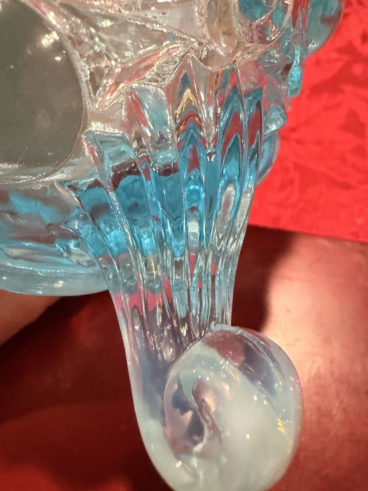 Vintage Mosser Blue Opalescent Eyewinker Spooner Glass Vase Ex Con Signed 6”