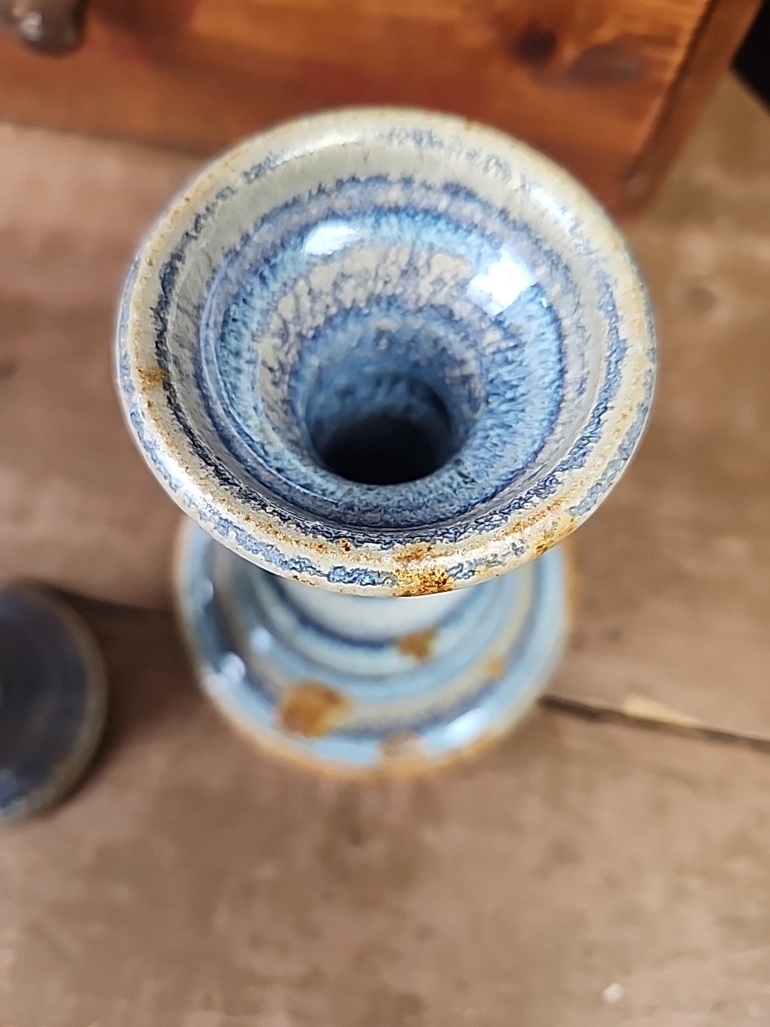 2 Studio Art Pottery Light Blue Drip Glaze Candlestick Candle Holder Signed