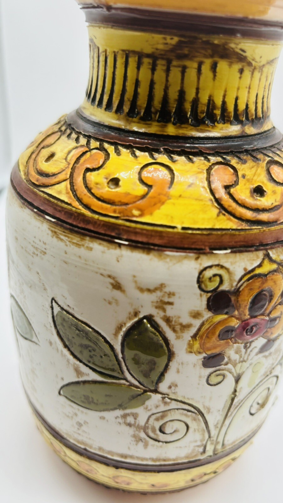 MCM Pottery Floral Vase w/ Yellow Brown & White Numbered 5-500 See Pics