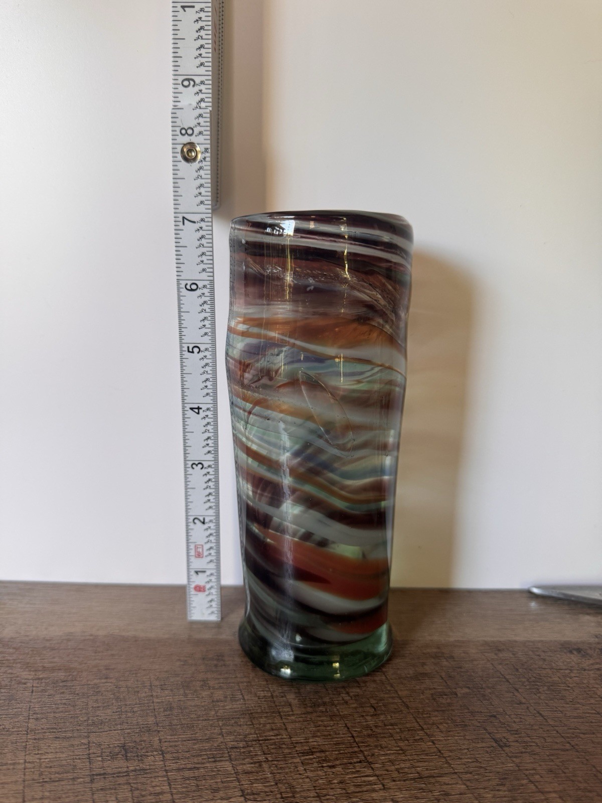 70’s Murano Style Hand Blown Vase Multicolor Swirls Decorative Art Glass Pretty!