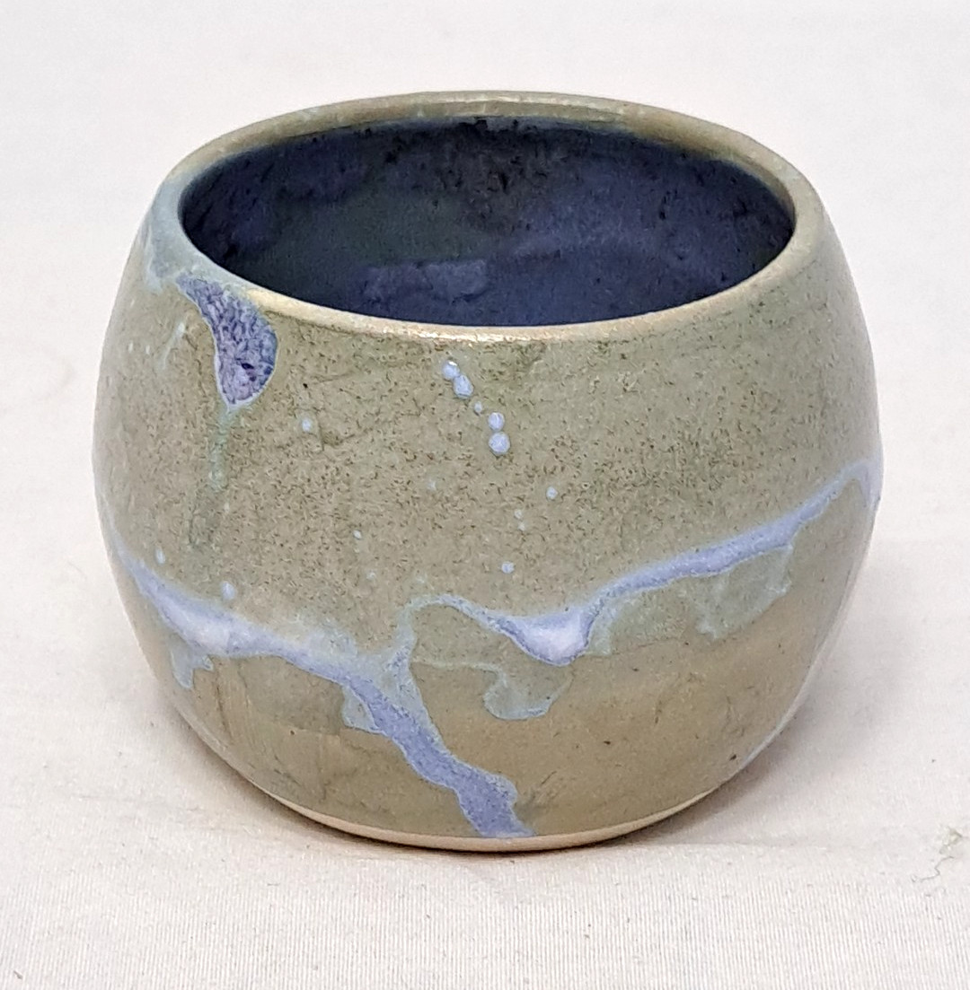 Ceramica Fluida Small Planter Vase Stoneware Unique Glazed Green Blue 2.25″