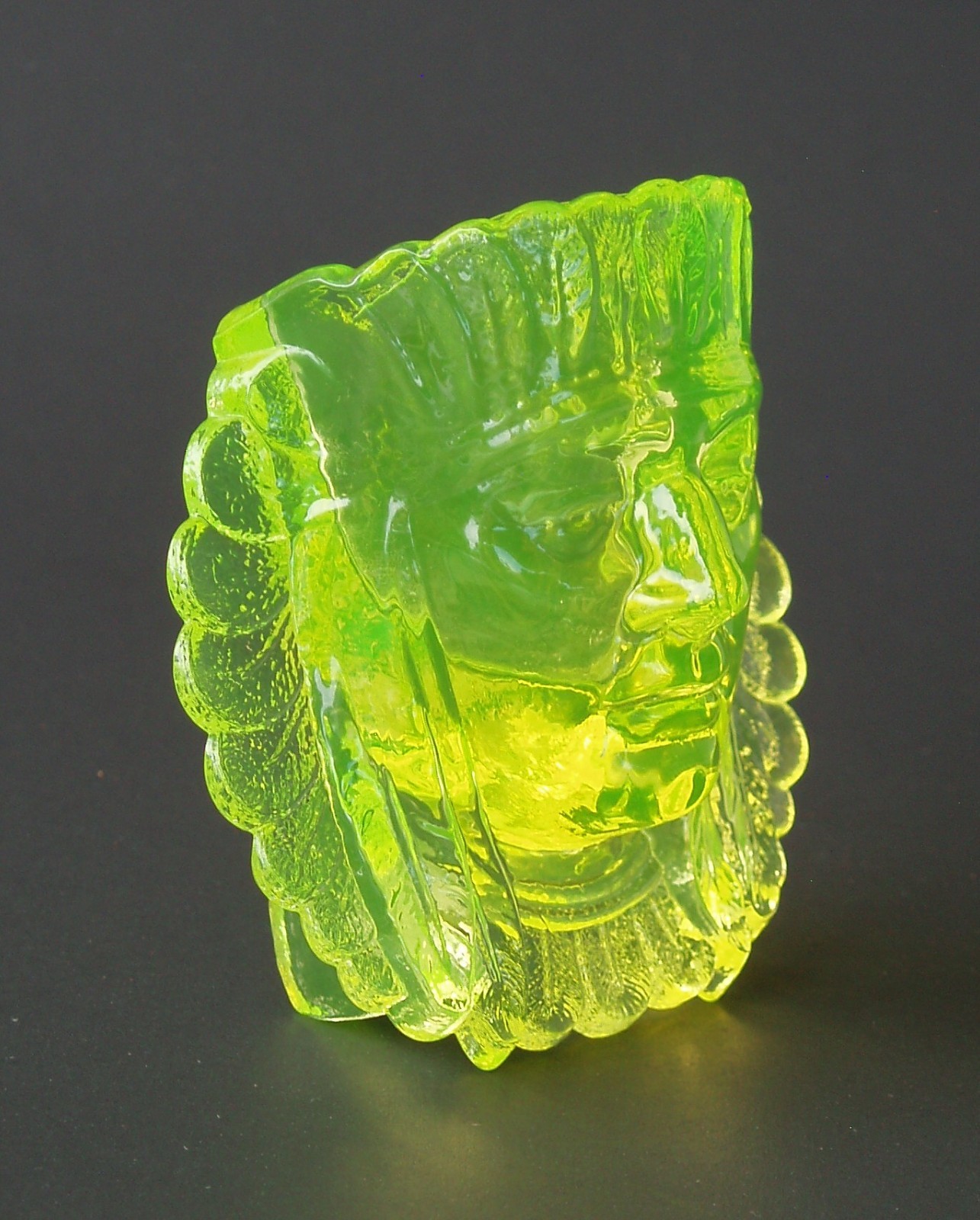 Boyd Uranium Glass Indian Chief Head Toothpick Holder Canary Yellow Transparent