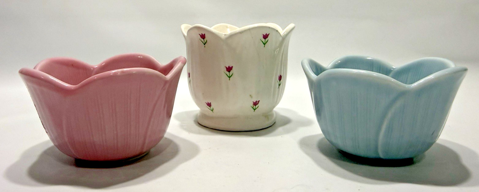 Vintage 1983 Enesco Tulip Bowl Design and Painted with 2 other flower bowls