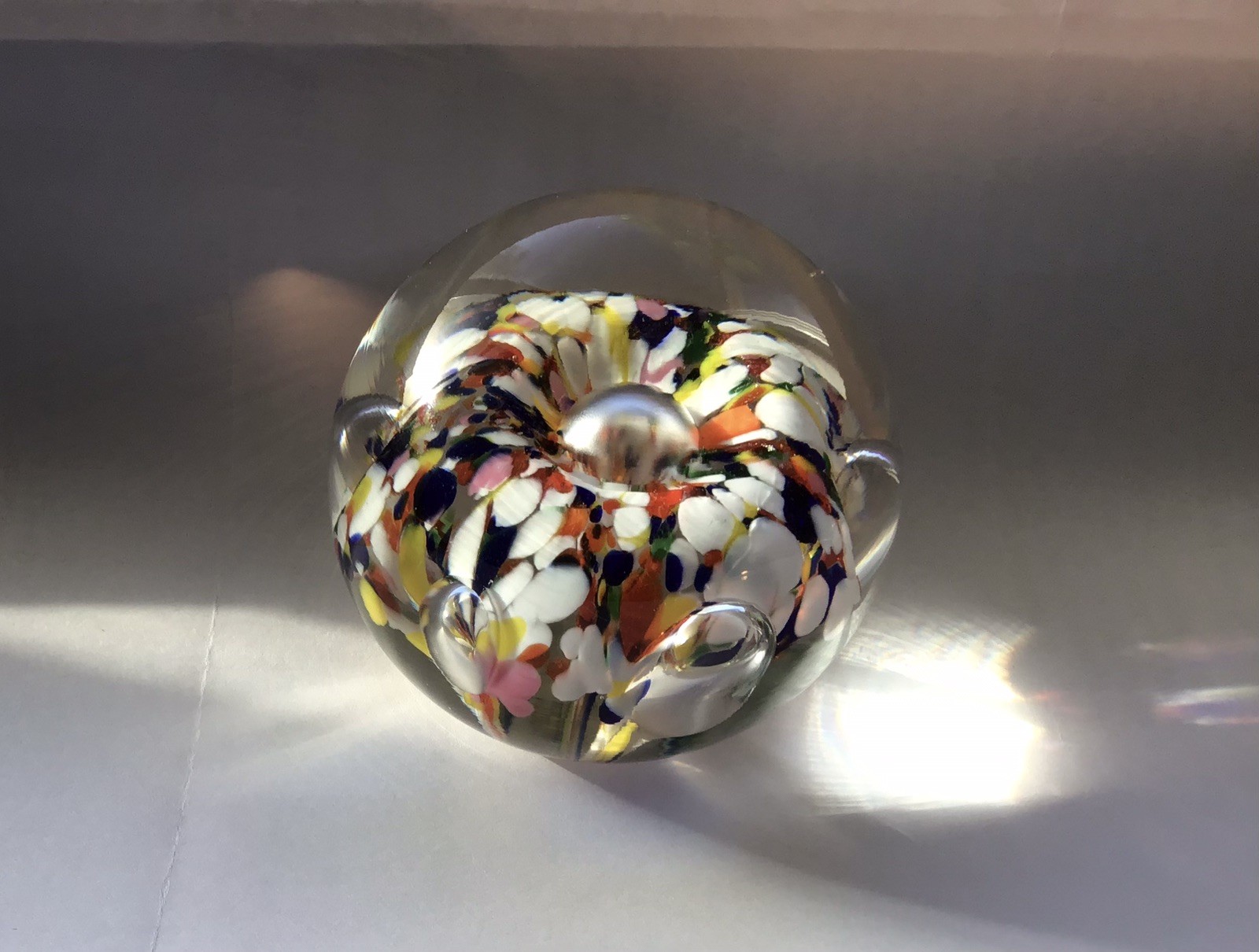 Blown Art Glass Paperweight Zimmerman ? Multi Colored Control Bubble STUNNING