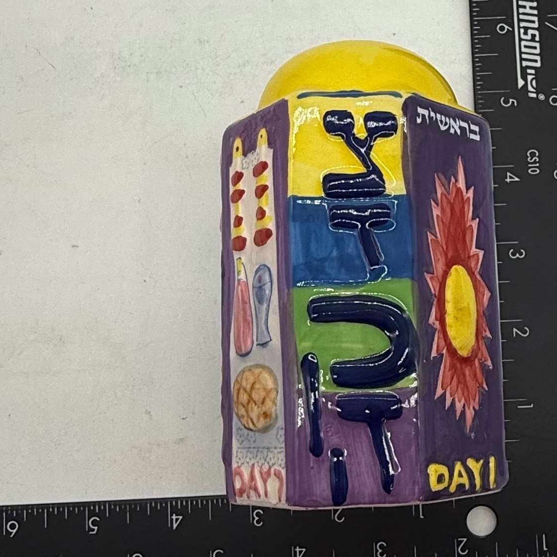 Hand Painted Ceramic Seven Days of Creation Hexagonal Piggy Bank Tzedakah Box