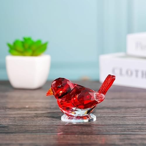 Qianwei Red Crystal Bird Figurine Collectible Handmade Blown Glass Decor | Cr…