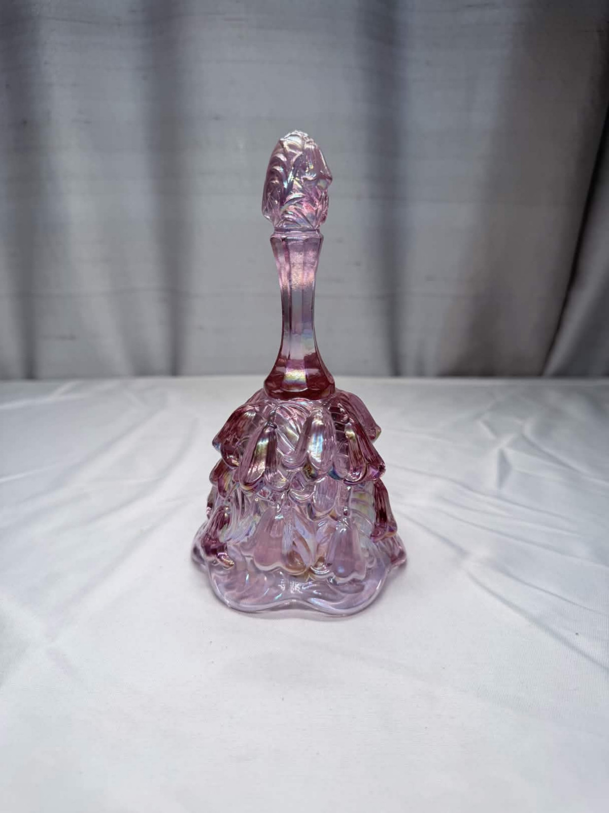 Handmade Fenton Pink Iridescent Carnival Glass Temple Bell / Lily of the Valley