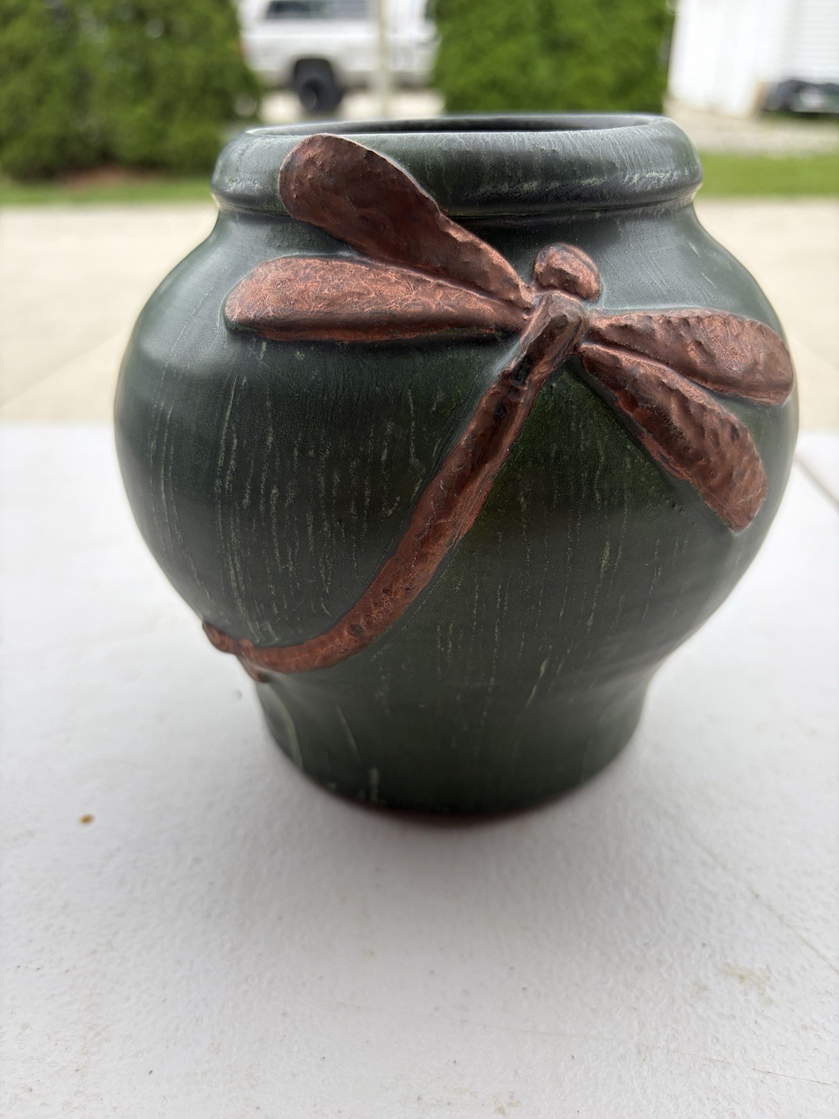 Ephraim Pottery 2001 Copper Dragonfly Vase, 5.5” Tall