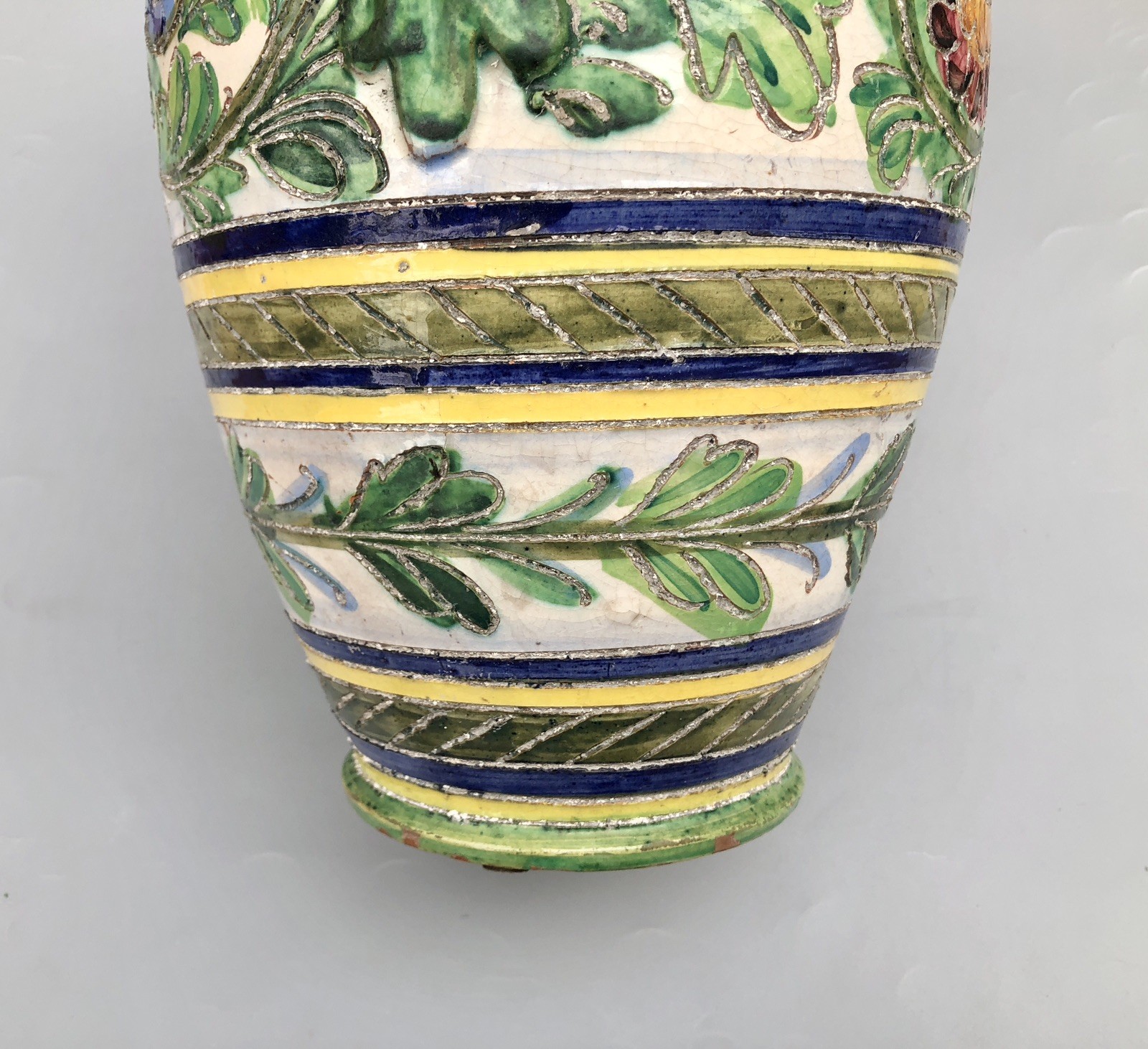 Vintage Italian Majolica Sgrafitto Polychrome Terracotta Pottery Vase READ