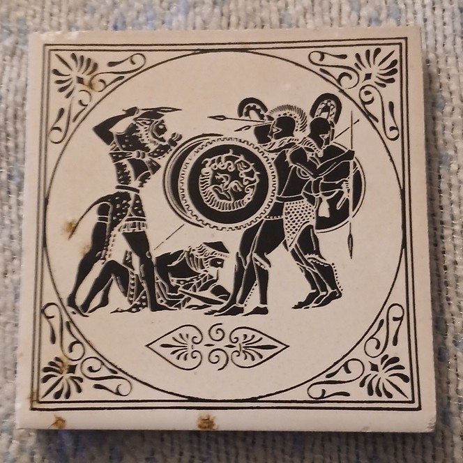 6 Ceramic Decorative Tiles 3x3in Square Black & White Greek Key Mythology Glossy