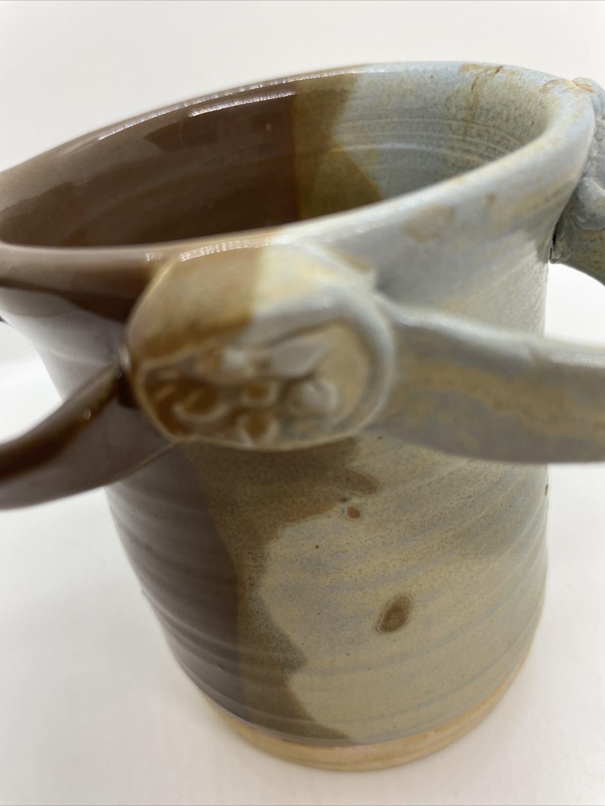 Beautiful Small Hand-Thrown Ceramic Container Drip Glaze Gloss Brown Blue Signed