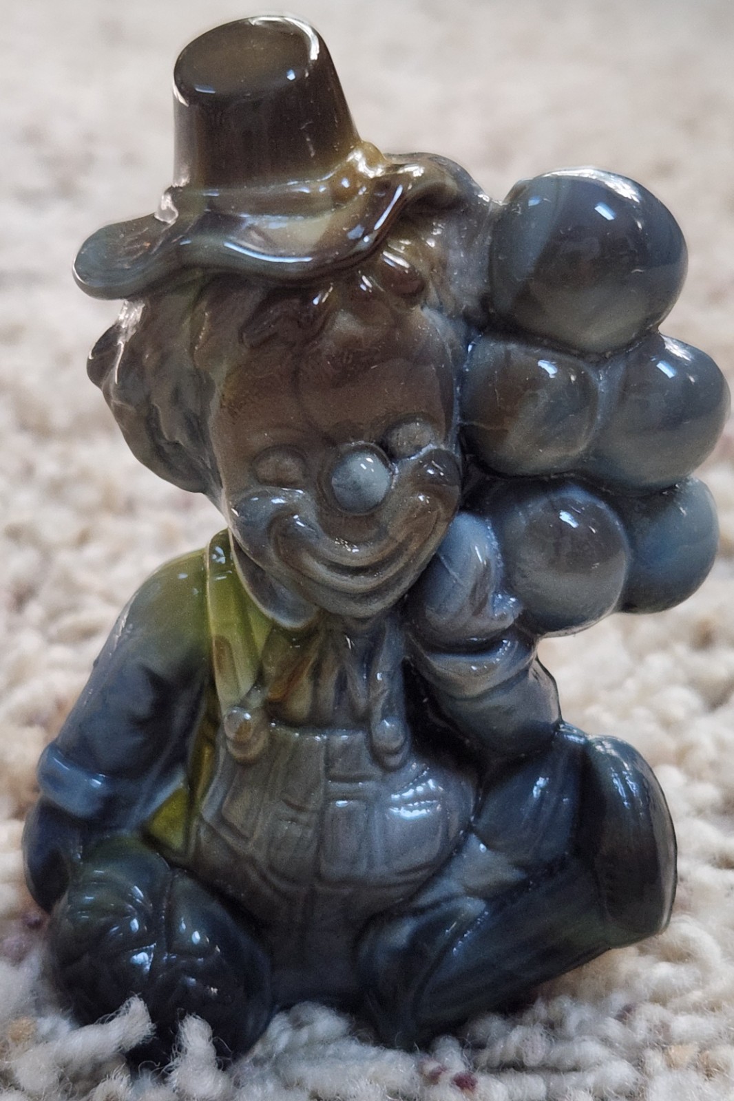 Vtg Mosser Glass 1981 BALLOON CLOWN NIKI Blue/Grn/Brown Slag 3-1/2″ T Fig w/ Box