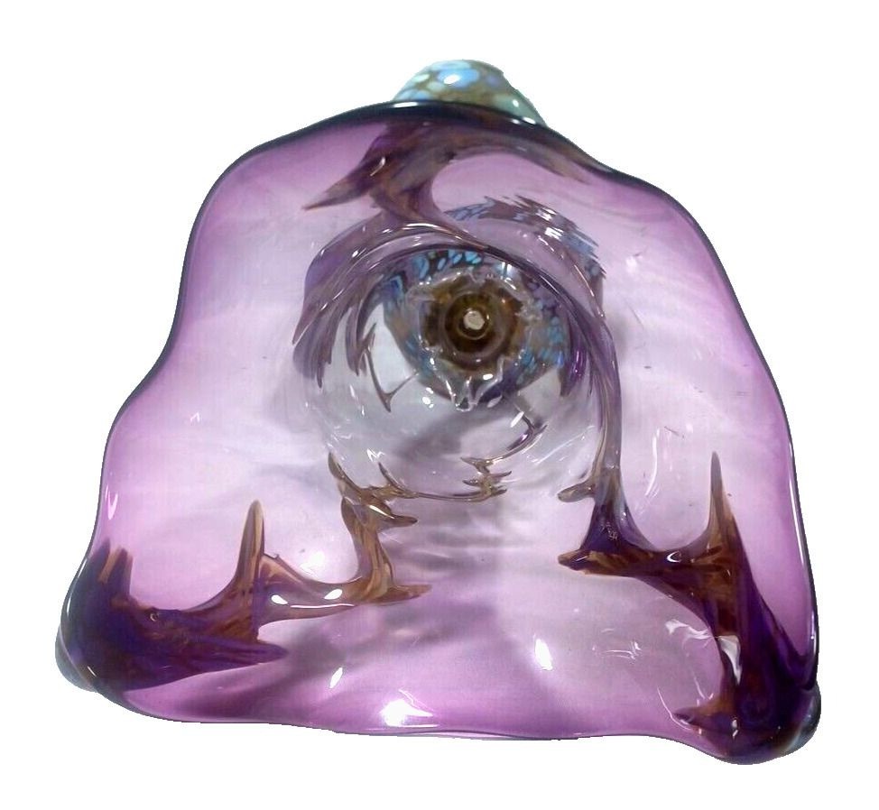 STUNNER 13″ Purple Copper Infused Art Deco Murano Vine Confetti Centerpiece Vase
