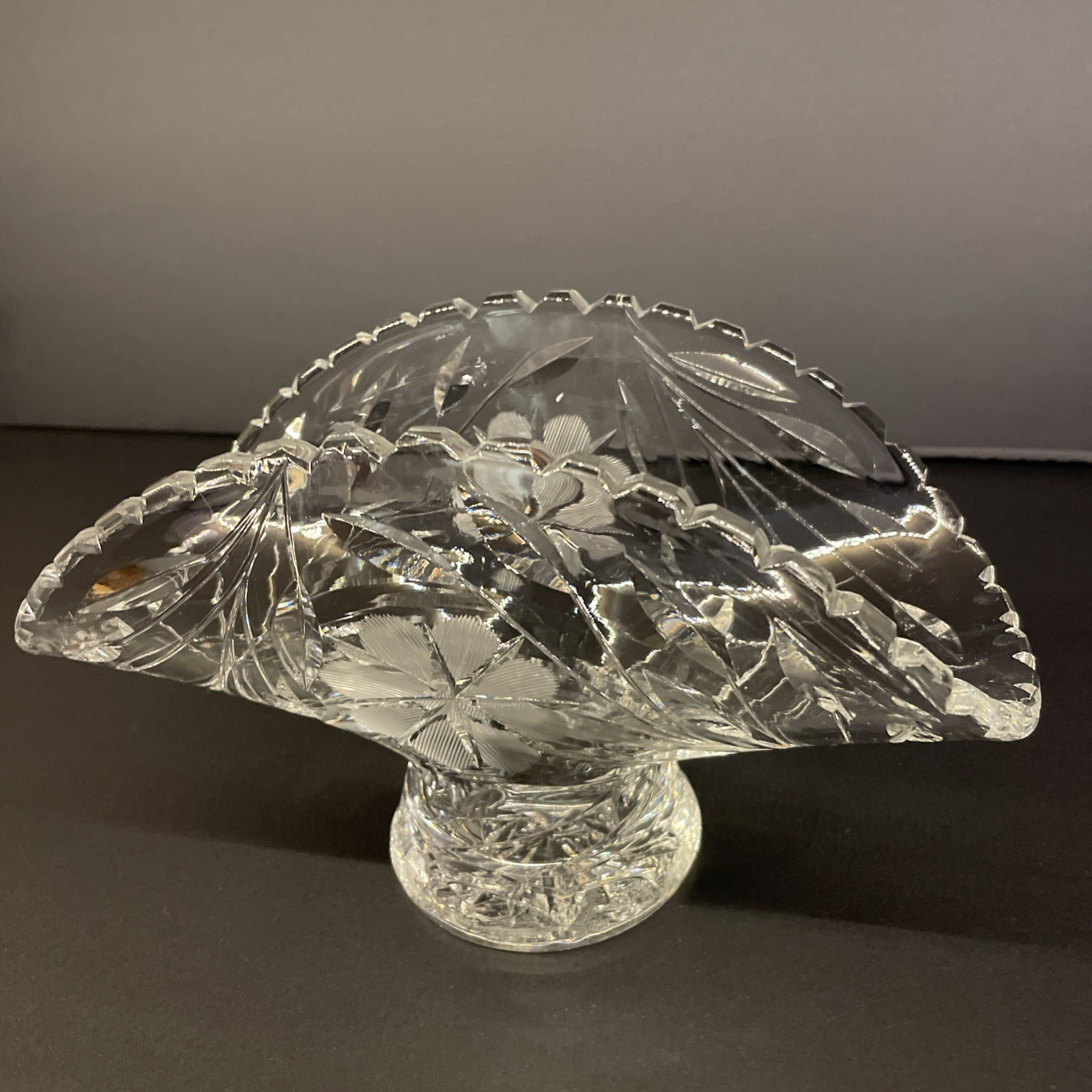 Large Vintage Clear Glass Fruit Banana Curved Bowl Dish on Pedestal 8.5” Long