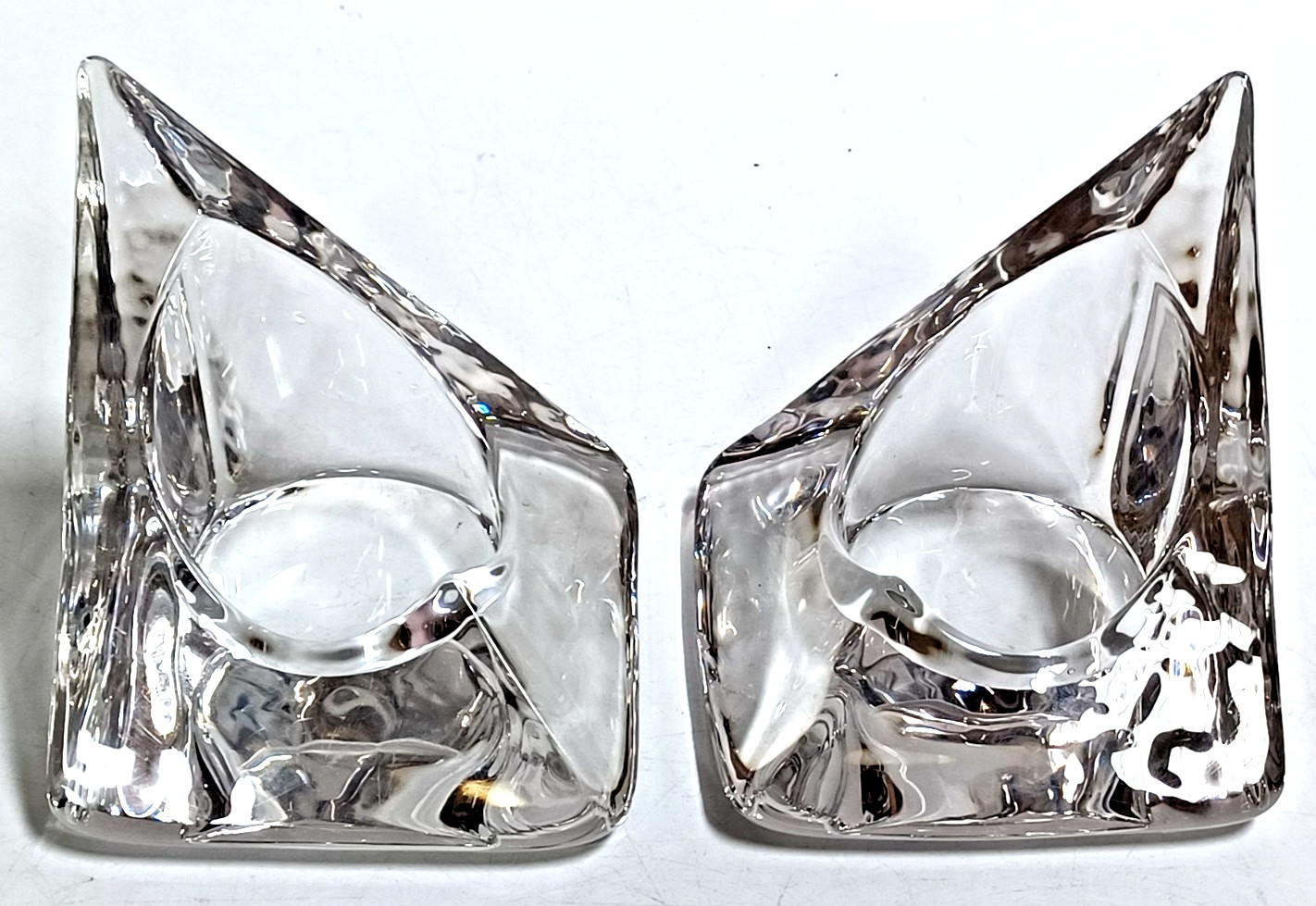 2 Nybro Sweden 3.5” Glass Pyramid Candle Holder Votive Tea Light Tord Kjellstrom