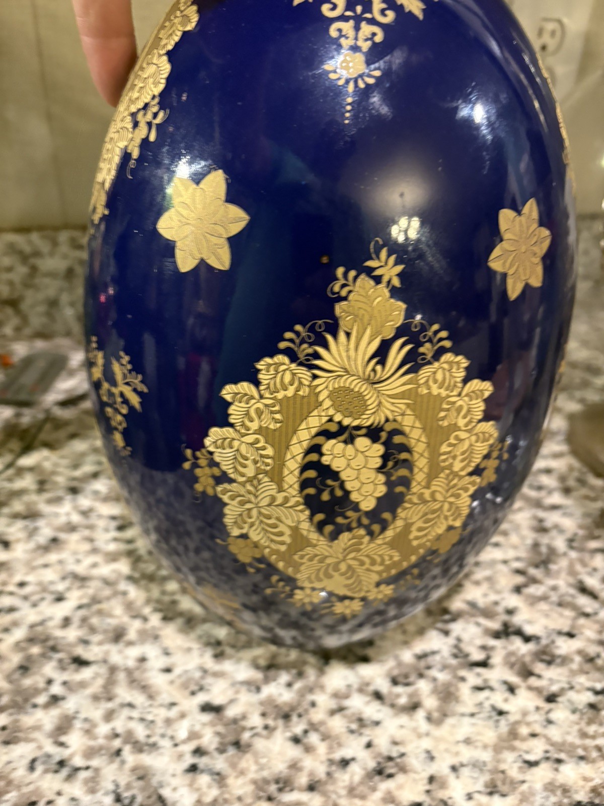 Gold Gilded 12″ hi cobalt and gold gilded porcelain egg Limoges style