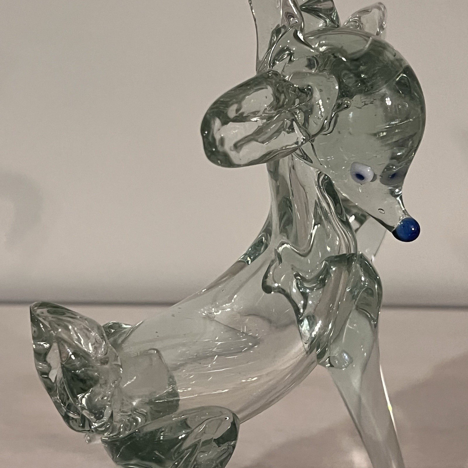 Vintage Hand Blown Glass Reindeer With Blue Nose And Eyes Unique Art Glass