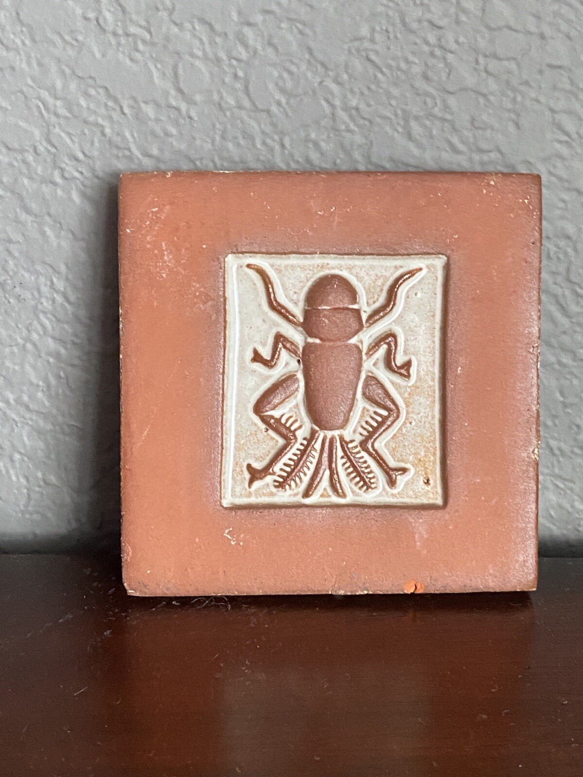 Mercer Moravian Pottery Tile Scarab Beetle Square Bucks County PA Terracotta Vtg
