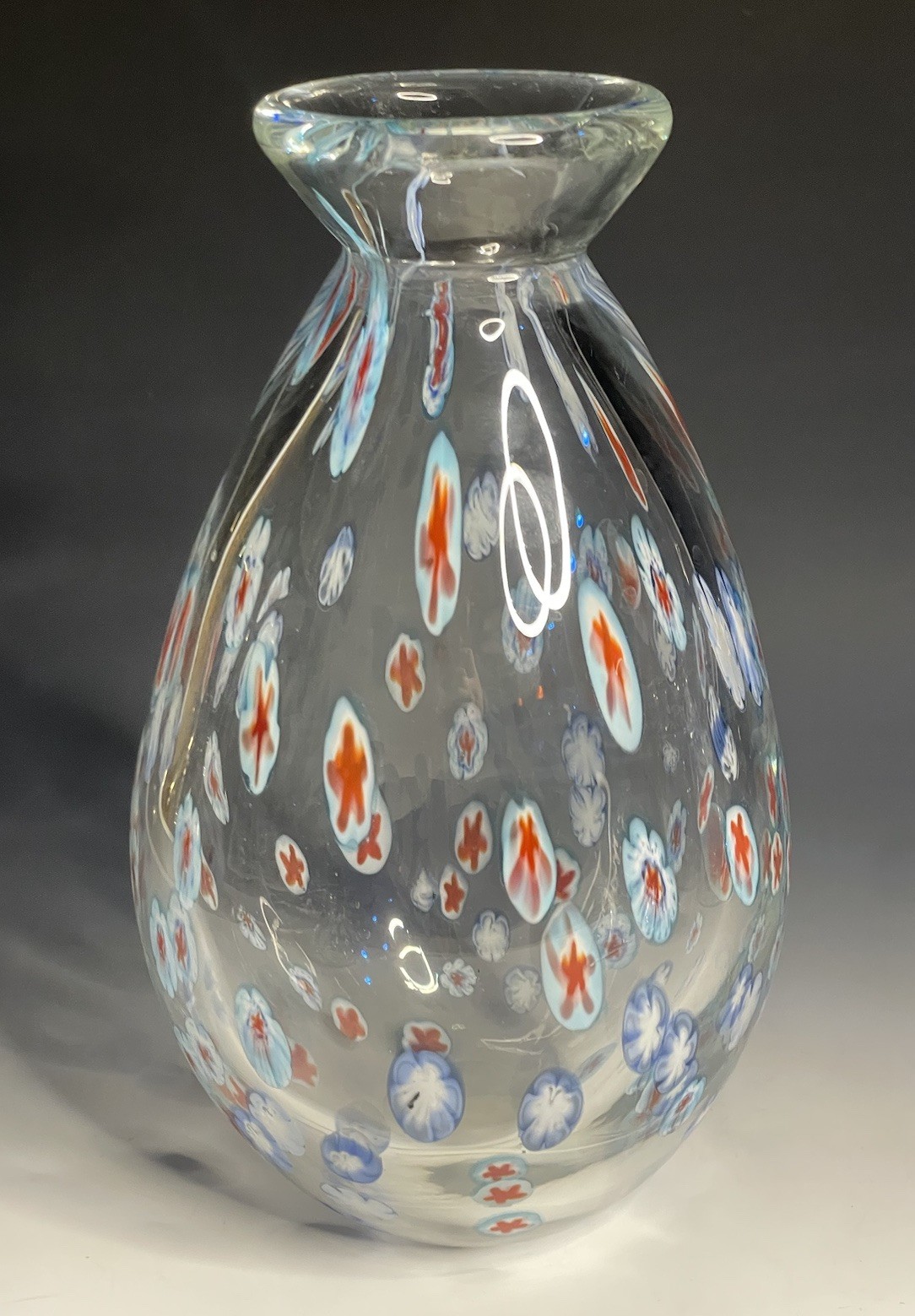 9-3/4″ Vintage ‘Leonardo’ Murano HEAVY Clear Art Glass Millefiori Flower Vase