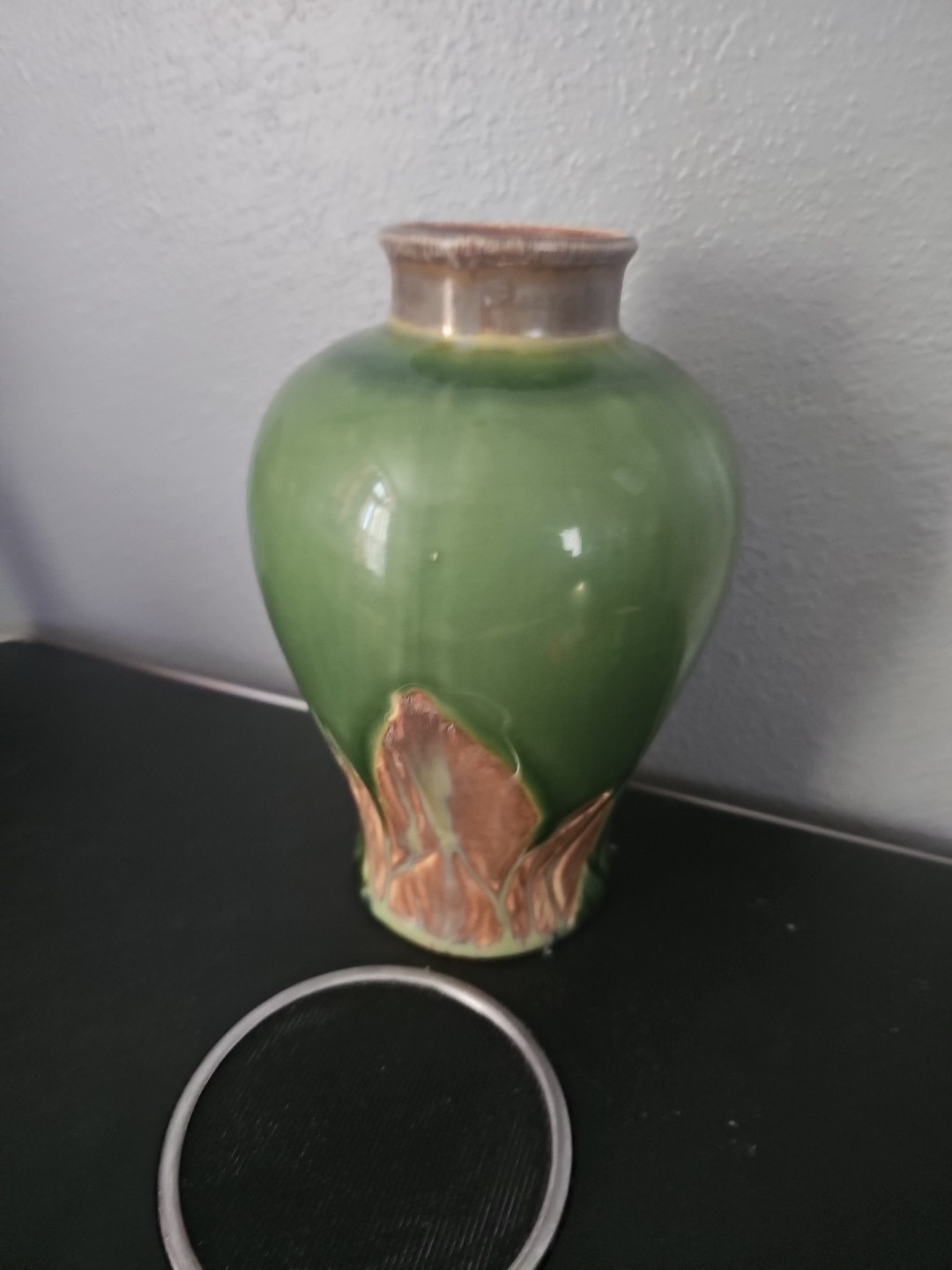 Art Pottery Ceramic Vase Green & Tan 7.0” Hand Crafted in Vietnam
