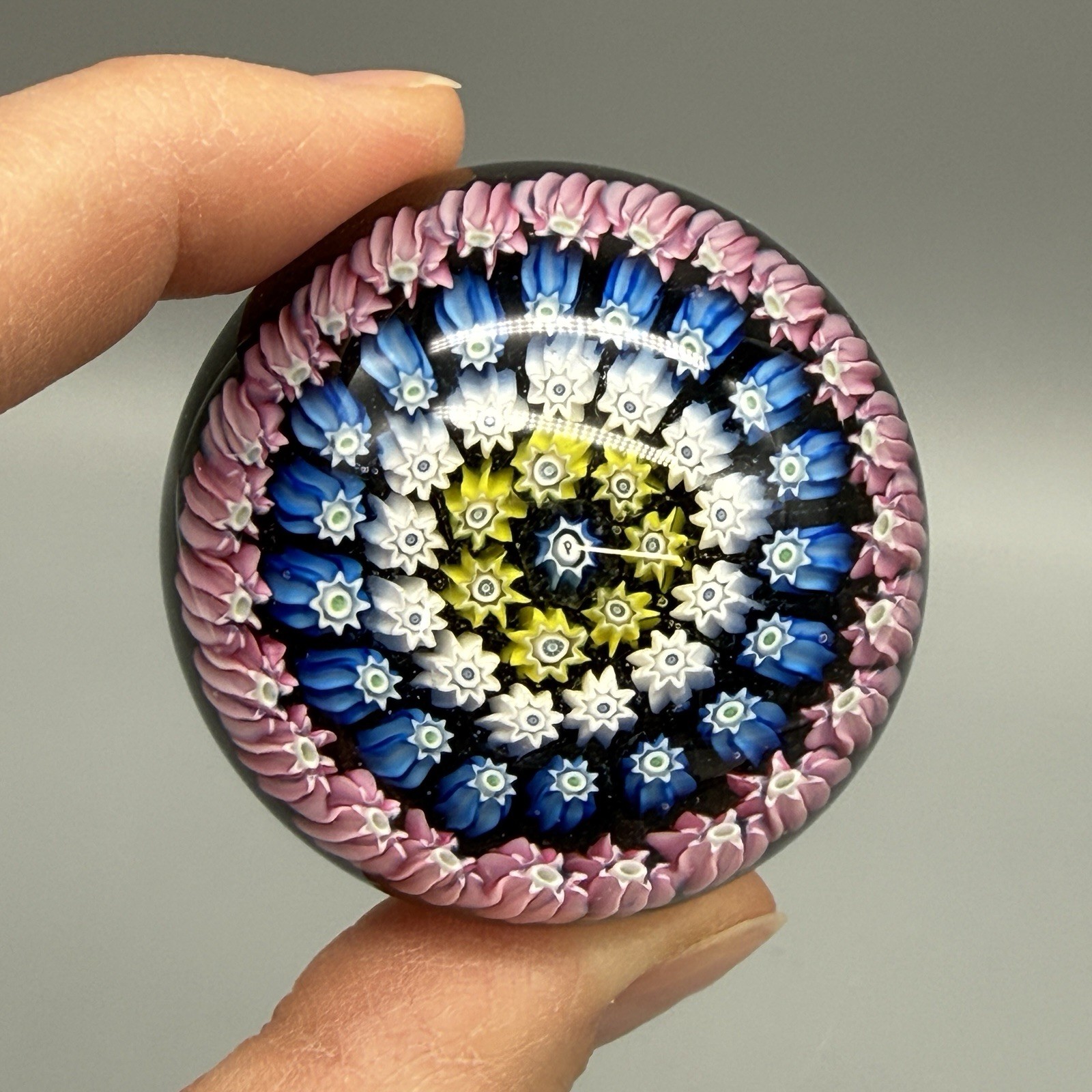 Vintage Perthshire Glass Concentric Star Millefiori 1 3/4″ Paperweight Scotland