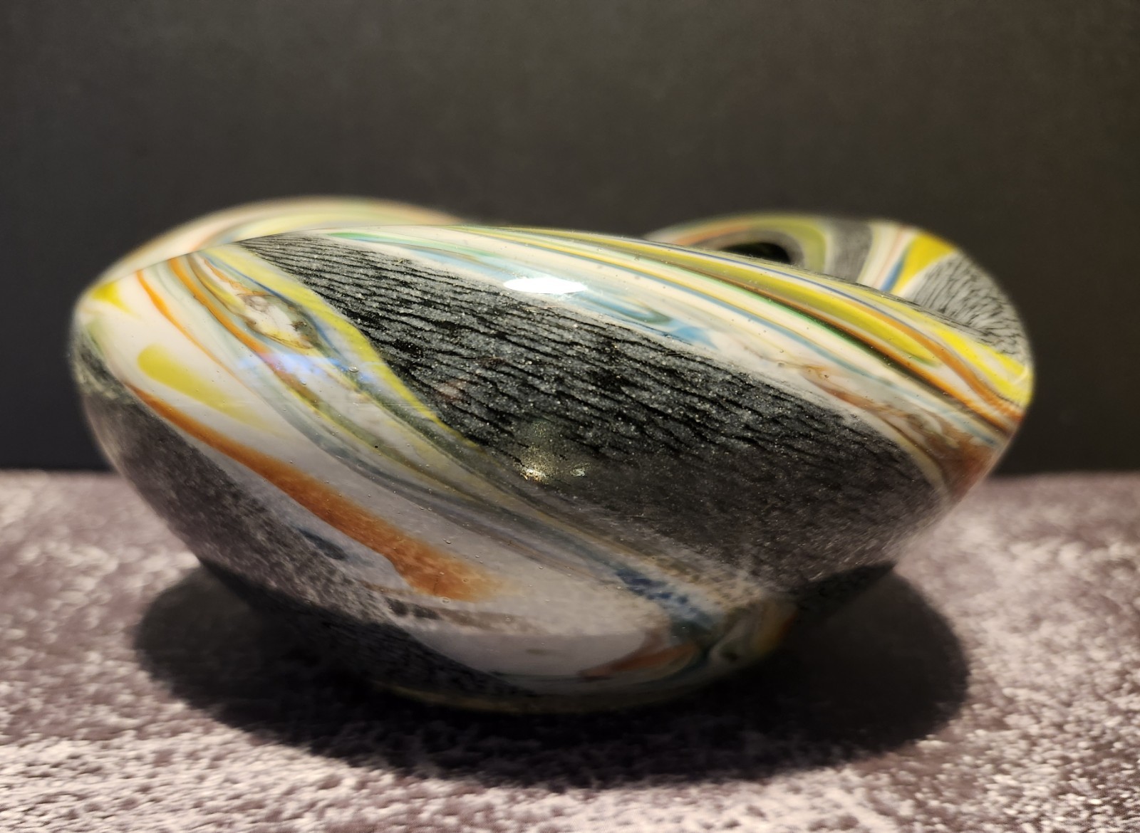 Vintage Murano Style Art Glass Handblown Multicolor Swirl Ashtray/ Decor Bowl