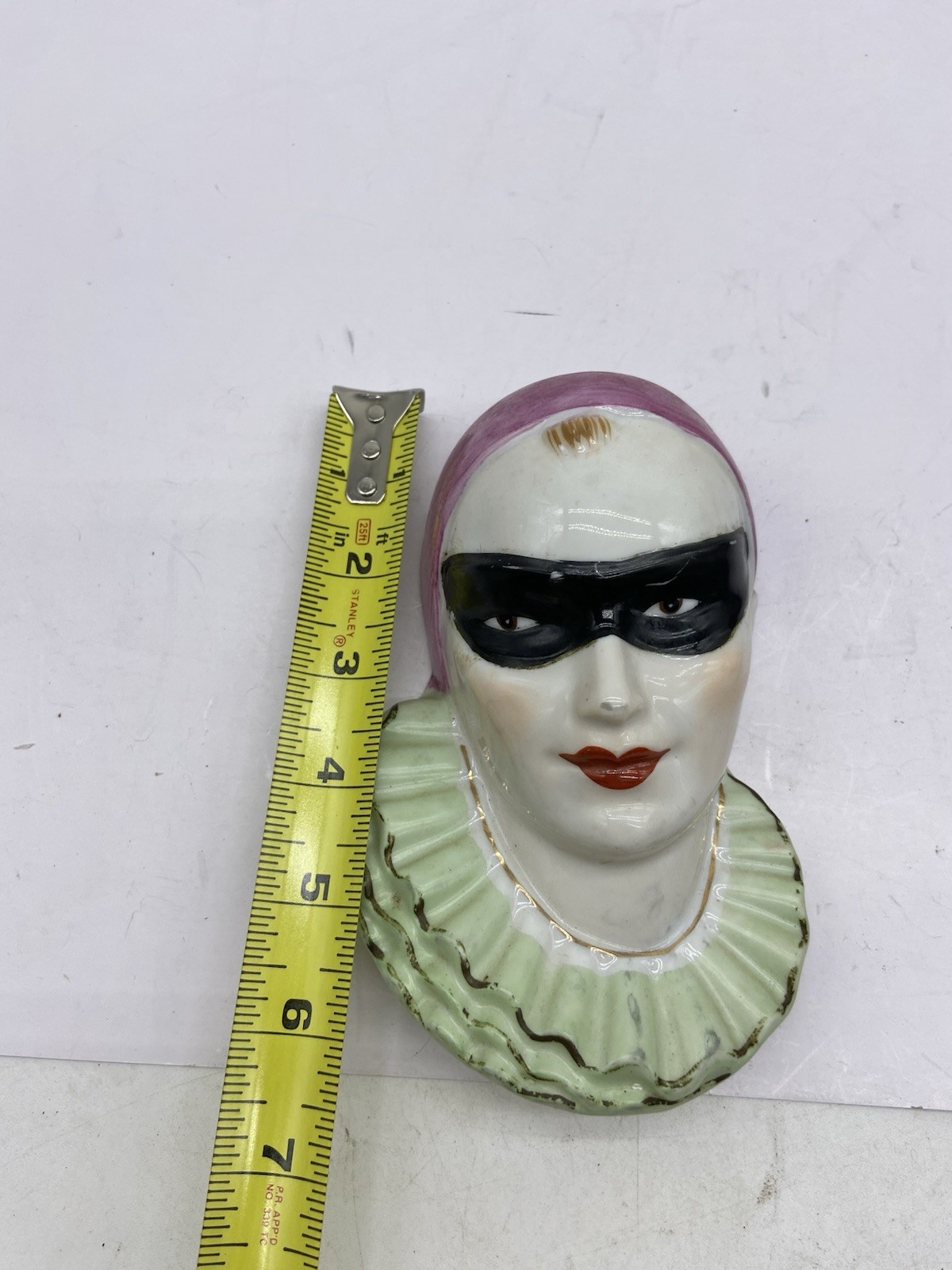 RARE Vintage Masked Pierrot Clown Columbine Head Vase Wall Pocket Masquerade