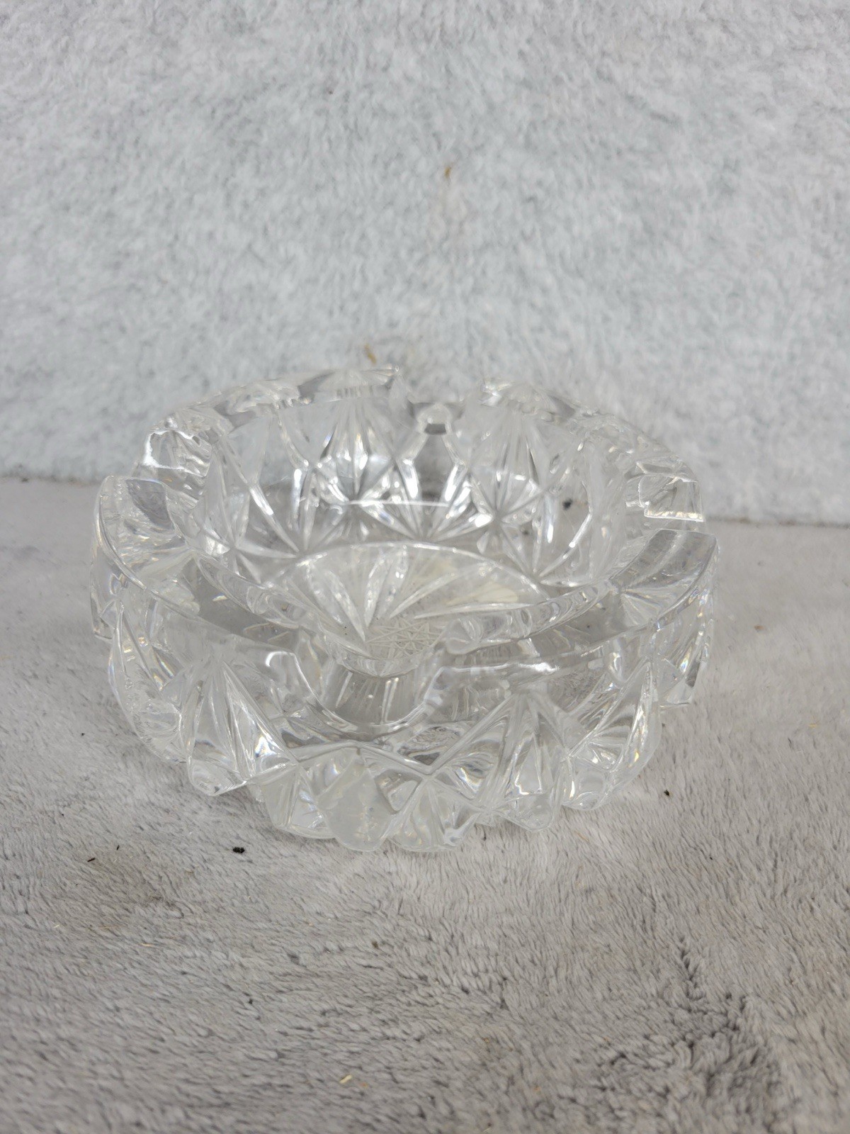 Vintage Heavy Cut Crystal Glass Ashtray 5” Clear Pressed Pattern