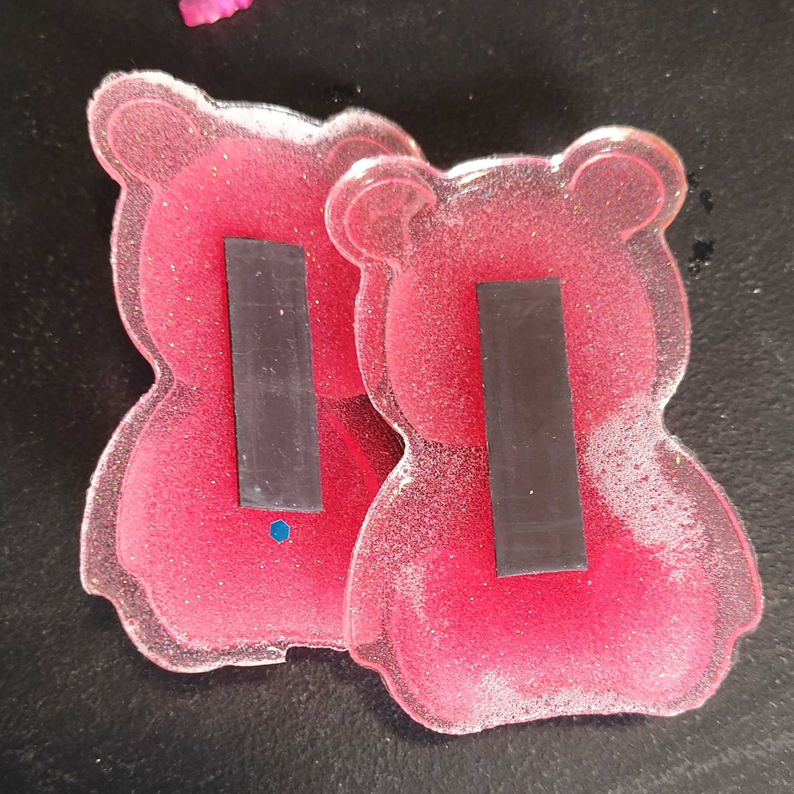 Pink Clear Resin Bear Magnet Figurine, Glossy Finish, Approx. 4 in