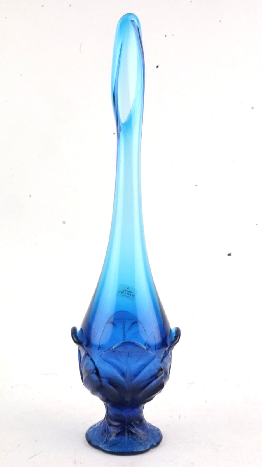 Vintage Viking Glass Blue Cabbage Leaf Swung Vase 15” 1970’s Era