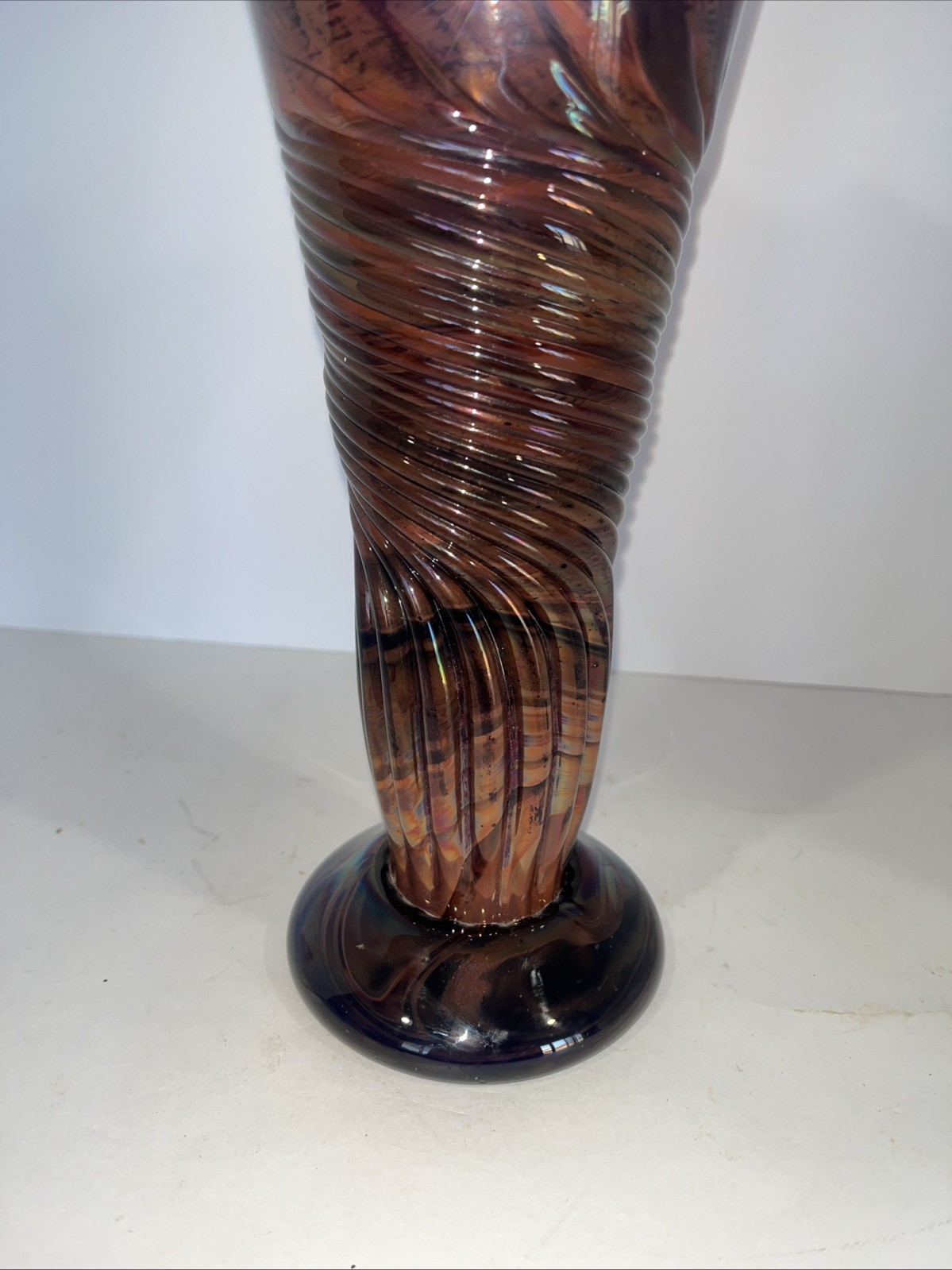 VTG Electric Purple Imperial Amethyst Carnival Glass Ripple Vase 13”Swung