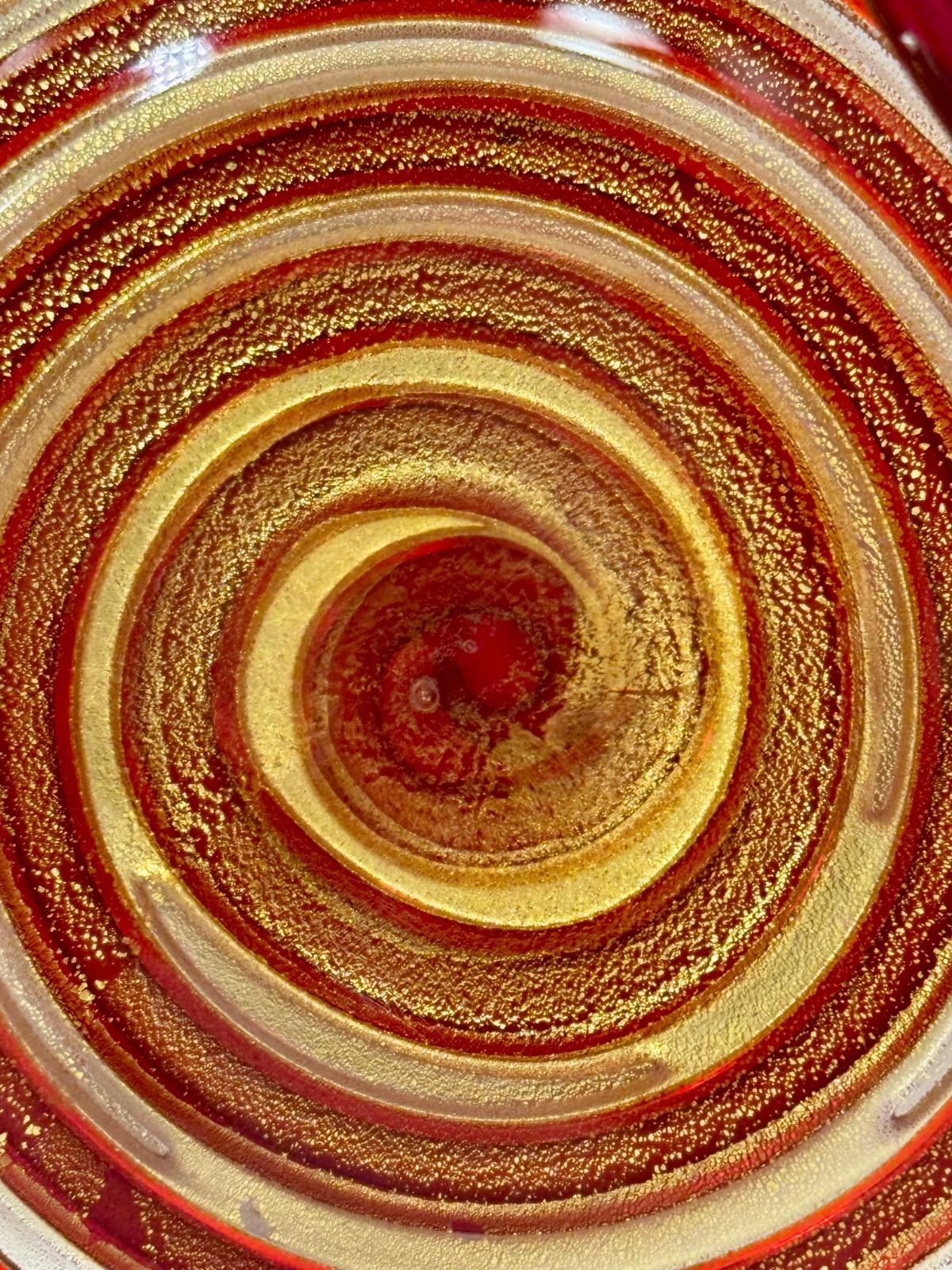 VTG BAROVIER Zebrati Murano Ashtray Red Gold Aventurine Italy