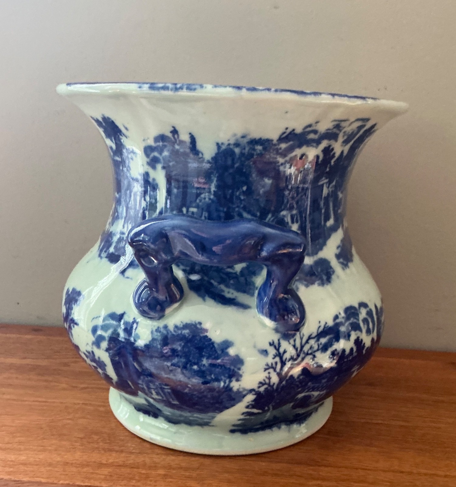 Antique Staffordshire Blue White Transferware Jardinière Cache Pot Planter