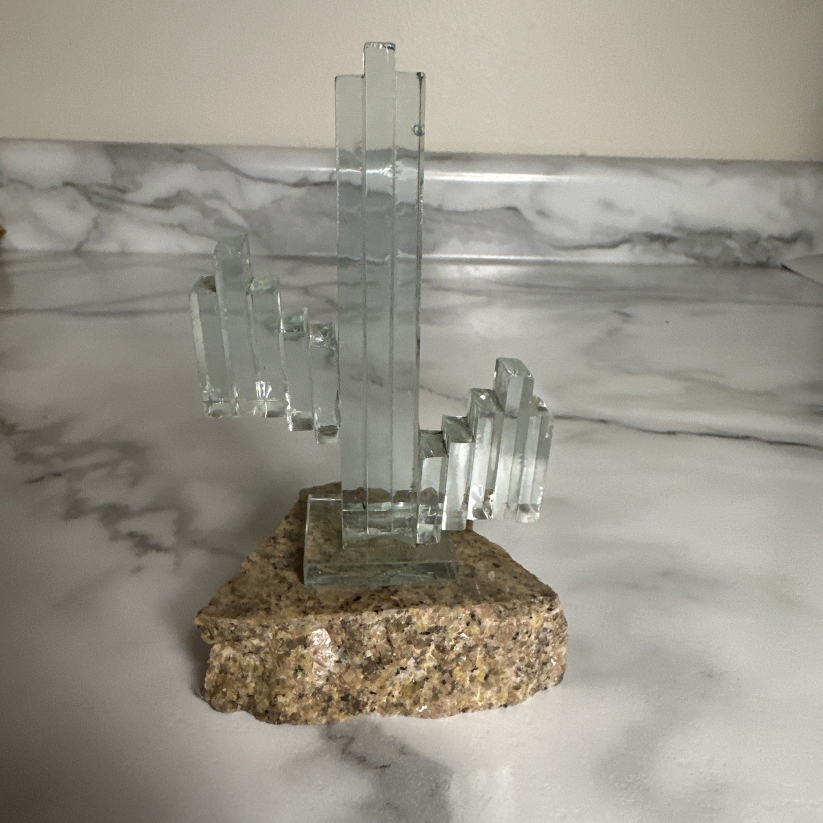 Cactus Green Cut Glass Sculpture Arizona Granite Souvenir Art Desert Native READ