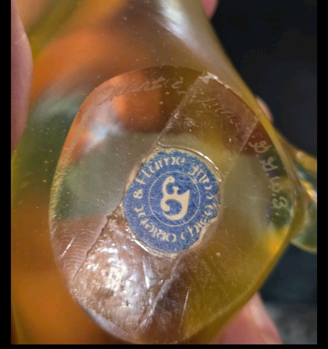 Orient and Flume Uranium Seal Signed Art Glass Paperweight Yellow