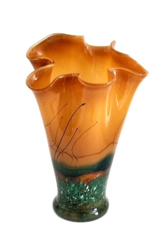 Romania Art Glass Vase 13″ Hand Signed by MIHAI TOPESCU