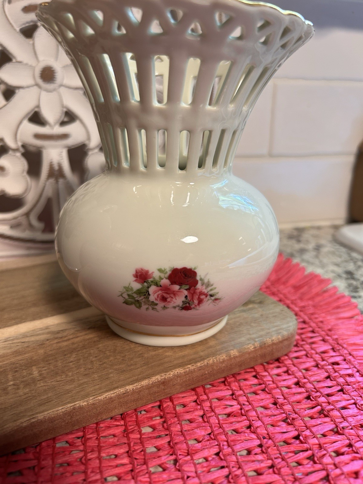 Set of 2 Vintage Vases, Formalities by Baum Bros Victorian Rose Pattern