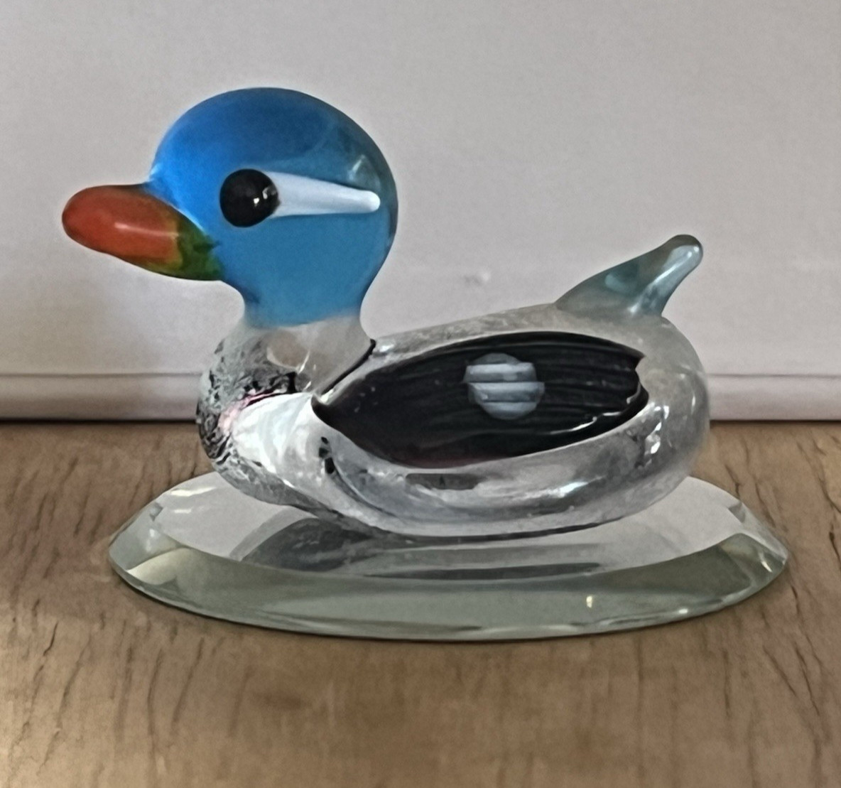 Vintage Mini Art Glass Duck Figurine Handblown on mirror glass